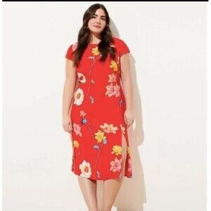 Ann Taylor LOFT Plus Lily Cap Sleeve Spring Poppy Red Midi Dress Size 26